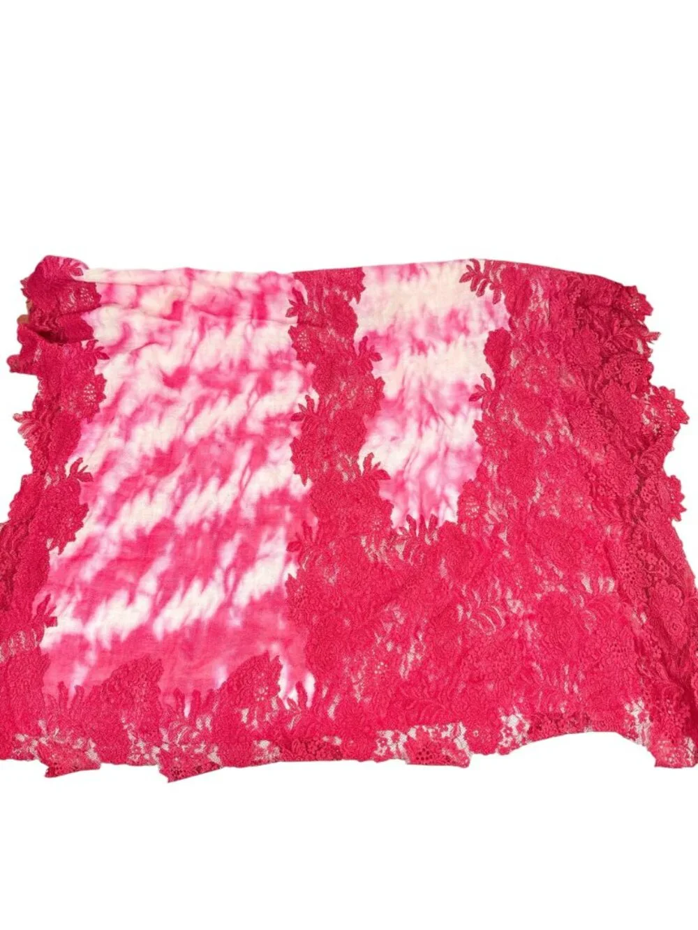 Carolina Amato Pink Red Fuschia Lace Applique Wool Silk Scarf Shawl Wool Silk